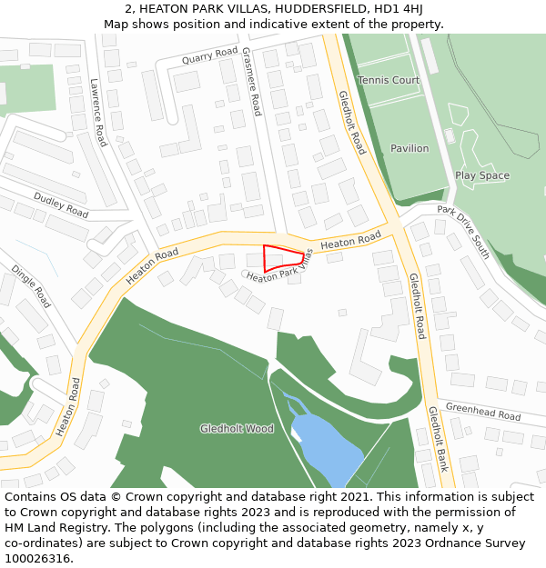 2, HEATON PARK VILLAS, HUDDERSFIELD, HD1 4HJ: Location map and indicative extent of plot