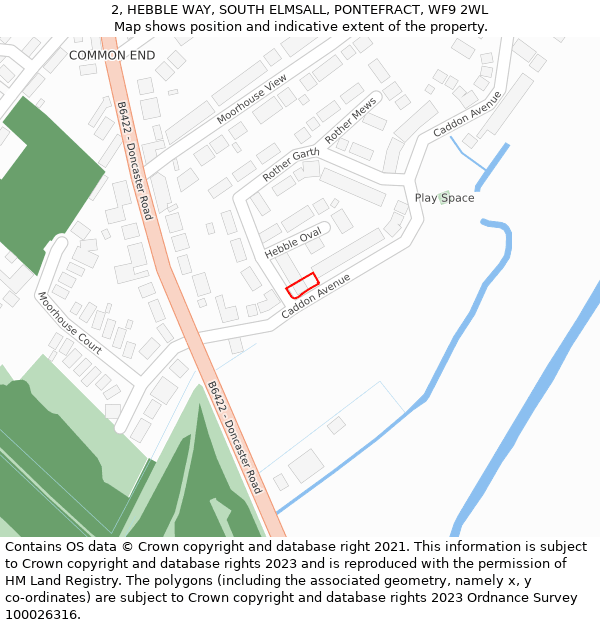 2, HEBBLE WAY, SOUTH ELMSALL, PONTEFRACT, WF9 2WL: Location map and indicative extent of plot