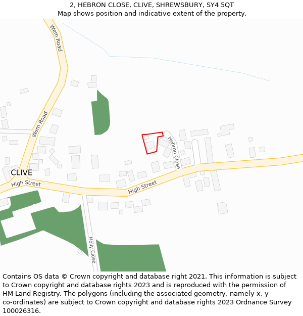 2, HEBRON CLOSE, CLIVE, SHREWSBURY, SY4 5QT: Location map and indicative extent of plot