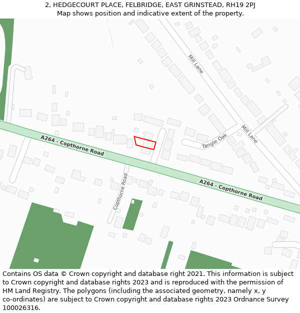 2, HEDGECOURT PLACE, FELBRIDGE, EAST GRINSTEAD, RH19 2PJ: Location map and indicative extent of plot