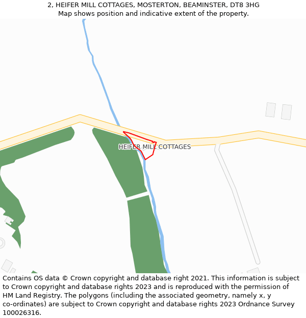 2, HEIFER MILL COTTAGES, MOSTERTON, BEAMINSTER, DT8 3HG: Location map and indicative extent of plot
