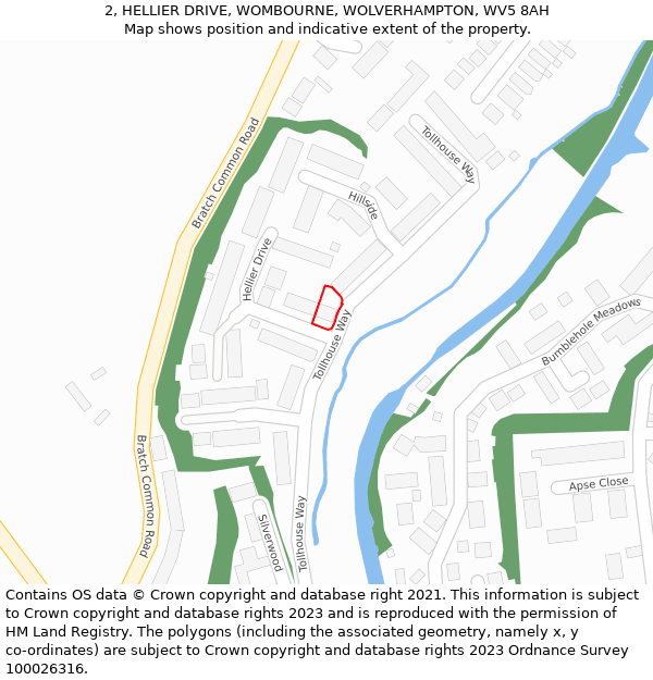 2, HELLIER DRIVE, WOMBOURNE, WOLVERHAMPTON, WV5 8AH: Location map and indicative extent of plot