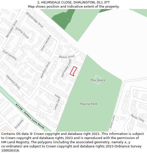 2, HELMSDALE CLOSE, DARLINGTON, DL1 3TT: Location map and indicative extent of plot