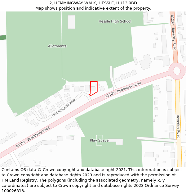 2, HEMMINGWAY WALK, HESSLE, HU13 9BD: Location map and indicative extent of plot