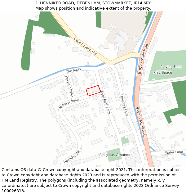 2, HENNIKER ROAD, DEBENHAM, STOWMARKET, IP14 6PY: Location map and indicative extent of plot