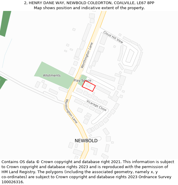 2, HENRY DANE WAY, NEWBOLD COLEORTON, COALVILLE, LE67 8PP: Location map and indicative extent of plot