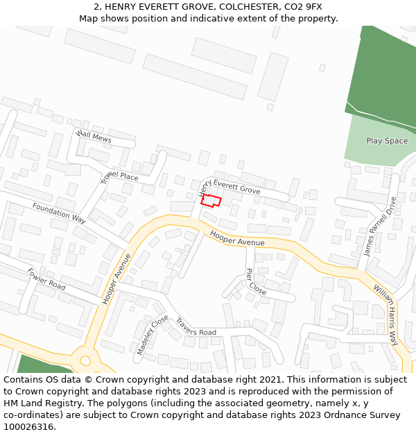 2, HENRY EVERETT GROVE, COLCHESTER, CO2 9FX: Location map and indicative extent of plot