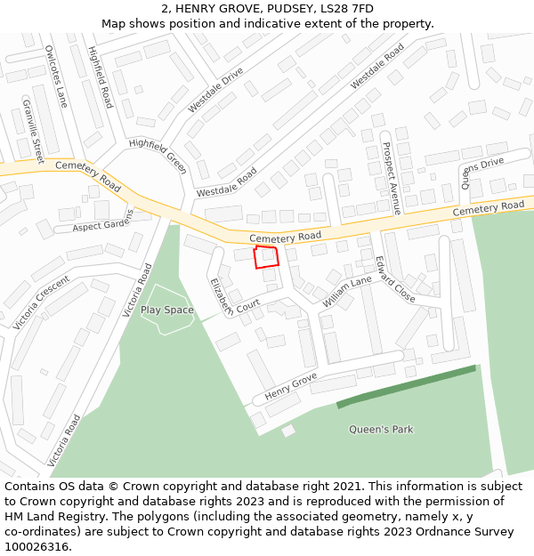 2, HENRY GROVE, PUDSEY, LS28 7FD: Location map and indicative extent of plot