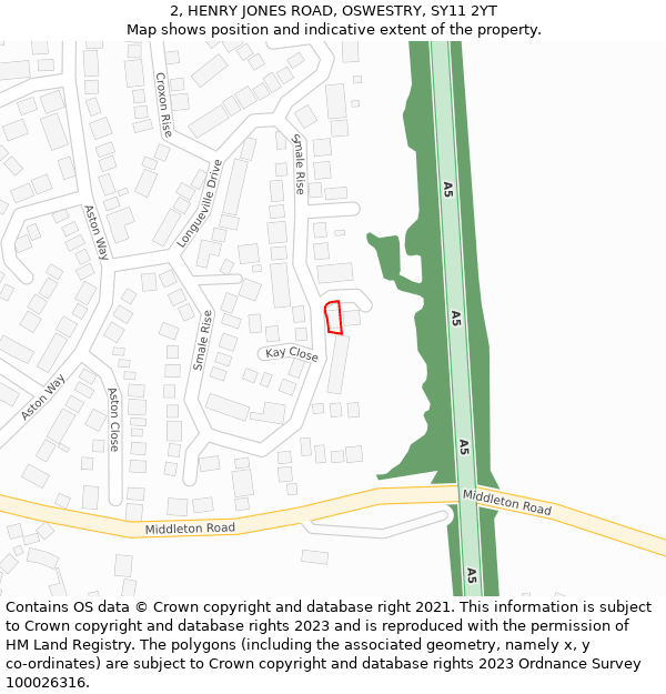 2, HENRY JONES ROAD, OSWESTRY, SY11 2YT: Location map and indicative extent of plot