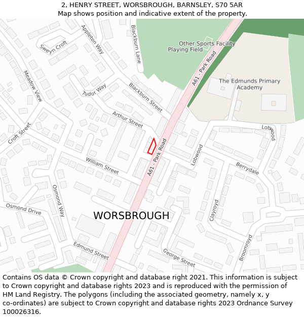 2, HENRY STREET, WORSBROUGH, BARNSLEY, S70 5AR: Location map and indicative extent of plot