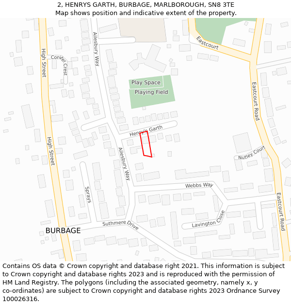 2, HENRYS GARTH, BURBAGE, MARLBOROUGH, SN8 3TE: Location map and indicative extent of plot