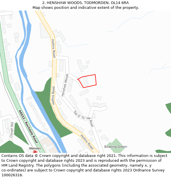 2, HENSHAW WOODS, TODMORDEN, OL14 6RA: Location map and indicative extent of plot