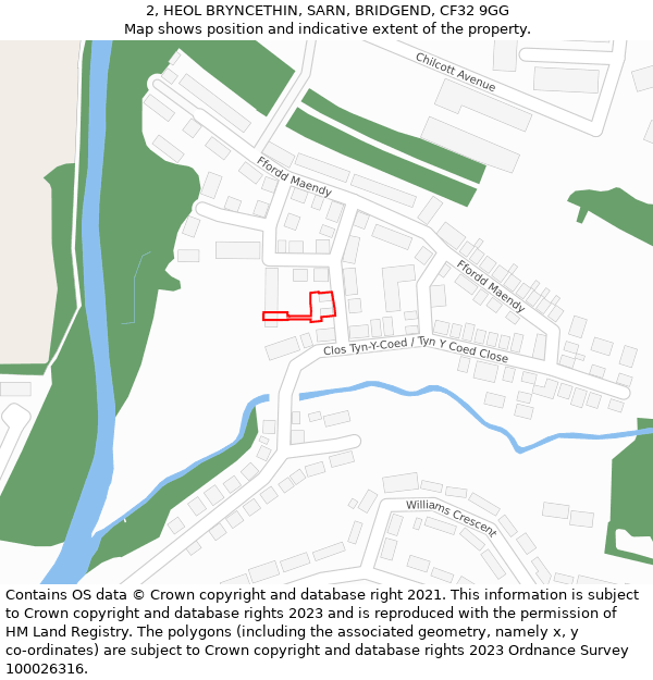 2, HEOL BRYNCETHIN, SARN, BRIDGEND, CF32 9GG: Location map and indicative extent of plot