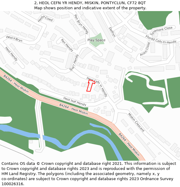2, HEOL CEFN YR HENDY, MISKIN, PONTYCLUN, CF72 8QT: Location map and indicative extent of plot