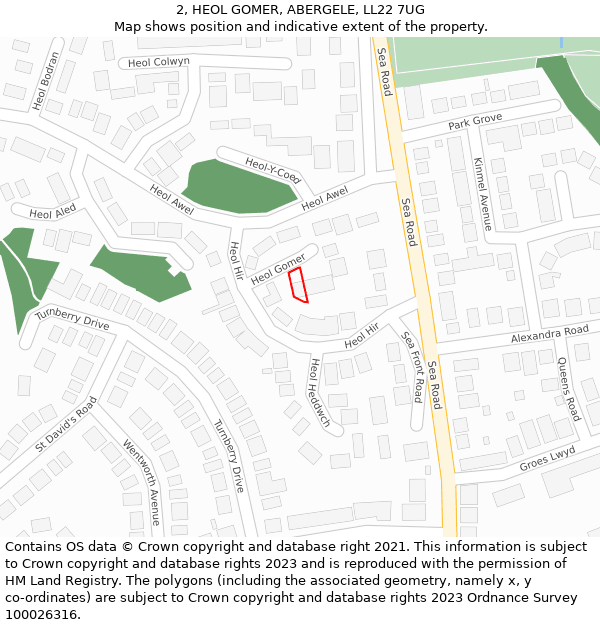 2, HEOL GOMER, ABERGELE, LL22 7UG: Location map and indicative extent of plot