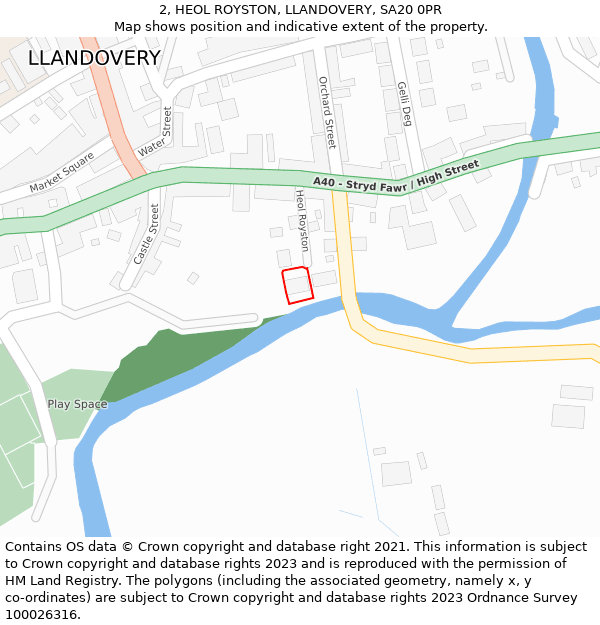 2, HEOL ROYSTON, LLANDOVERY, SA20 0PR: Location map and indicative extent of plot