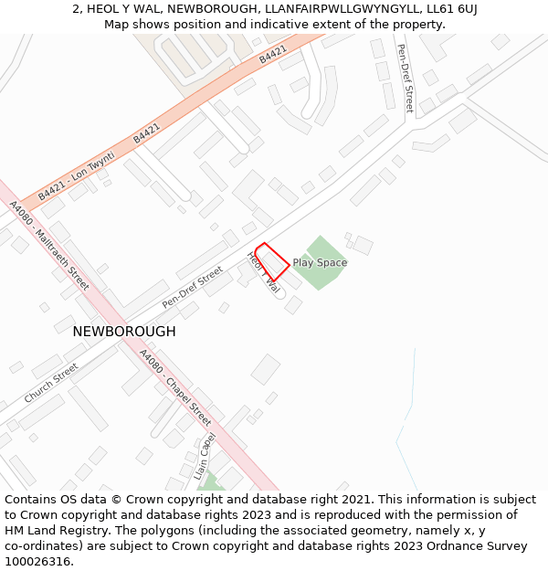 2, HEOL Y WAL, NEWBOROUGH, LLANFAIRPWLLGWYNGYLL, LL61 6UJ: Location map and indicative extent of plot