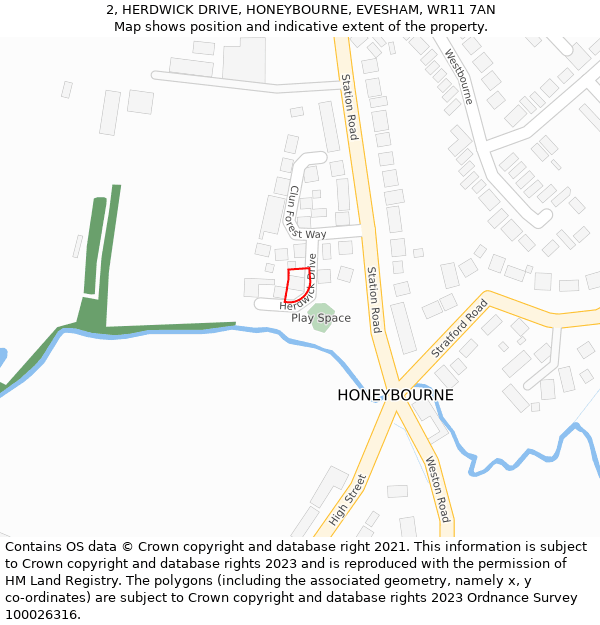 2, HERDWICK DRIVE, HONEYBOURNE, EVESHAM, WR11 7AN: Location map and indicative extent of plot