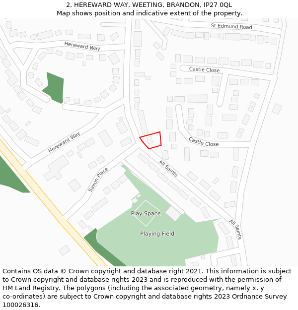 2, HEREWARD WAY, WEETING, BRANDON, IP27 0QL: Location map and indicative extent of plot