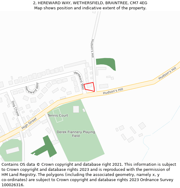 2, HEREWARD WAY, WETHERSFIELD, BRAINTREE, CM7 4EG: Location map and indicative extent of plot