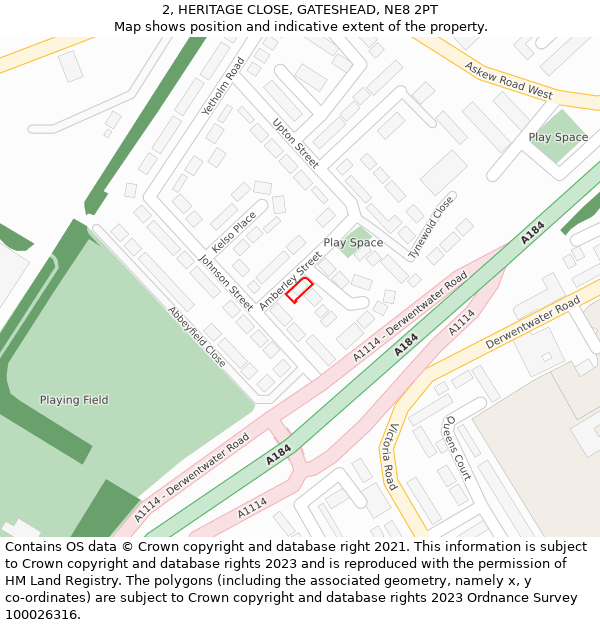 2, HERITAGE CLOSE, GATESHEAD, NE8 2PT: Location map and indicative extent of plot