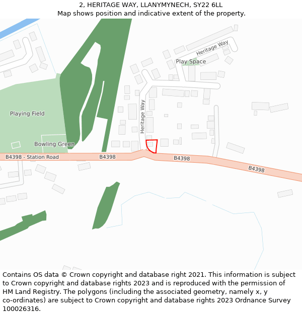 2, HERITAGE WAY, LLANYMYNECH, SY22 6LL: Location map and indicative extent of plot