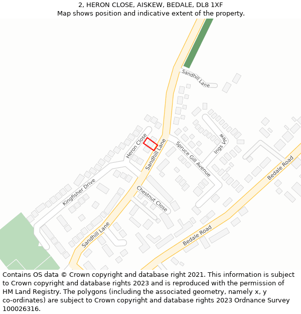 2, HERON CLOSE, AISKEW, BEDALE, DL8 1XF: Location map and indicative extent of plot