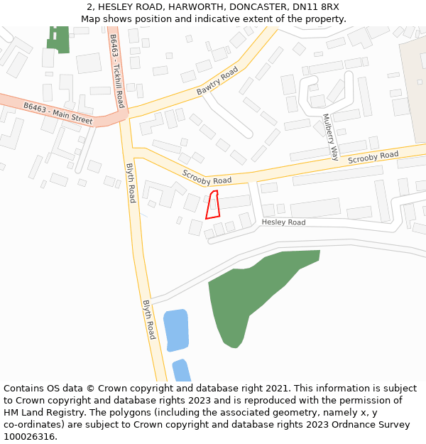 2, HESLEY ROAD, HARWORTH, DONCASTER, DN11 8RX: Location map and indicative extent of plot