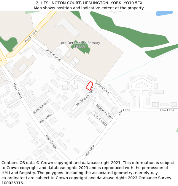 2, HESLINGTON COURT, HESLINGTON, YORK, YO10 5EX: Location map and indicative extent of plot