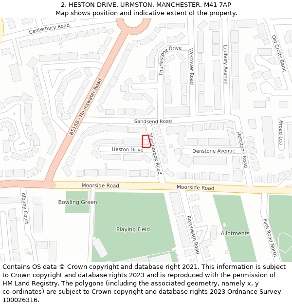 2, HESTON DRIVE, URMSTON, MANCHESTER, M41 7AP: Location map and indicative extent of plot