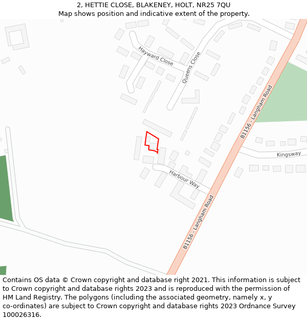 2, HETTIE CLOSE, BLAKENEY, HOLT, NR25 7QU: Location map and indicative extent of plot