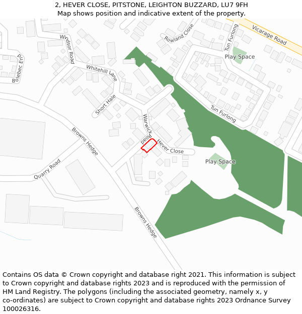 2, HEVER CLOSE, PITSTONE, LEIGHTON BUZZARD, LU7 9FH: Location map and indicative extent of plot