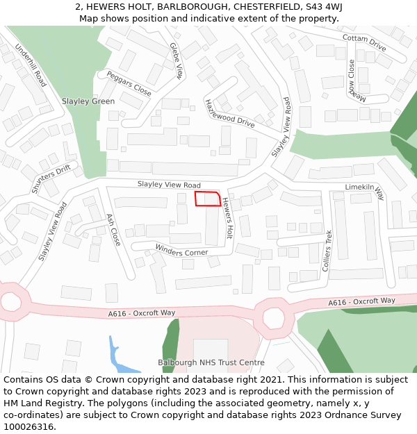 2, HEWERS HOLT, BARLBOROUGH, CHESTERFIELD, S43 4WJ: Location map and indicative extent of plot