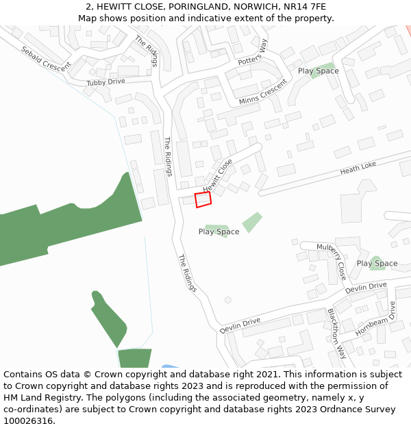 2, HEWITT CLOSE, PORINGLAND, NORWICH, NR14 7FE: Location map and indicative extent of plot