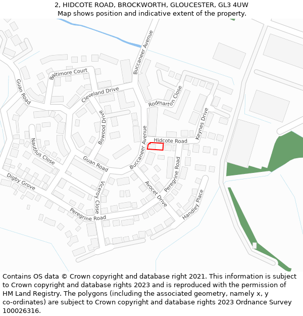 2, HIDCOTE ROAD, BROCKWORTH, GLOUCESTER, GL3 4UW: Location map and indicative extent of plot