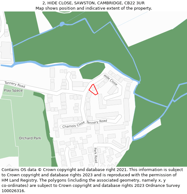 2, HIDE CLOSE, SAWSTON, CAMBRIDGE, CB22 3UR: Location map and indicative extent of plot