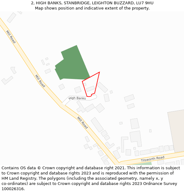 2, HIGH BANKS, STANBRIDGE, LEIGHTON BUZZARD, LU7 9HU: Location map and indicative extent of plot