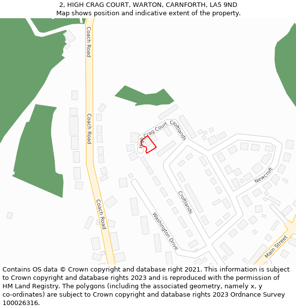 2, HIGH CRAG COURT, WARTON, CARNFORTH, LA5 9ND: Location map and indicative extent of plot