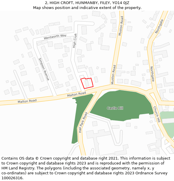 2, HIGH CROFT, HUNMANBY, FILEY, YO14 0JZ: Location map and indicative extent of plot