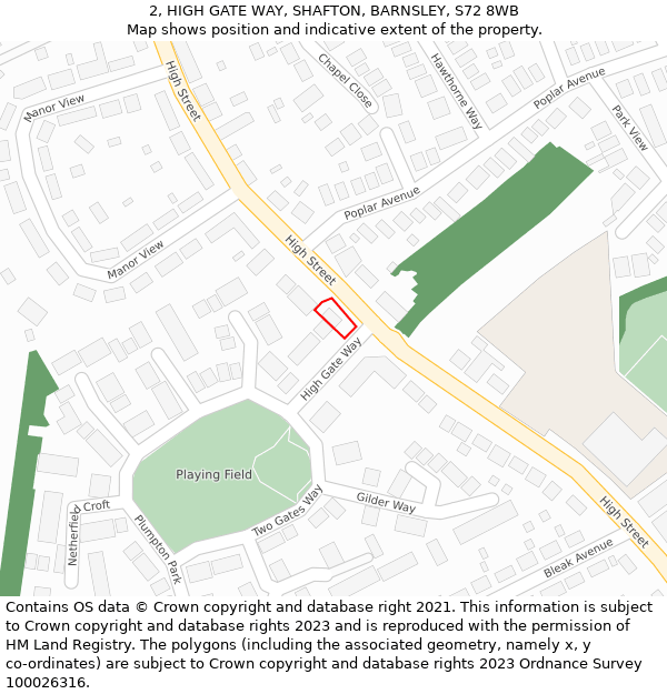 2, HIGH GATE WAY, SHAFTON, BARNSLEY, S72 8WB: Location map and indicative extent of plot