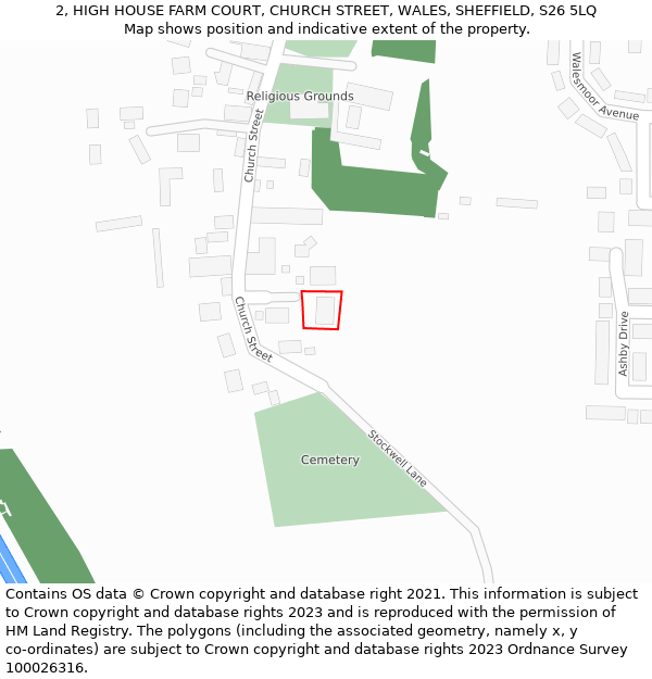 2, HIGH HOUSE FARM COURT, CHURCH STREET, WALES, SHEFFIELD, S26 5LQ: Location map and indicative extent of plot