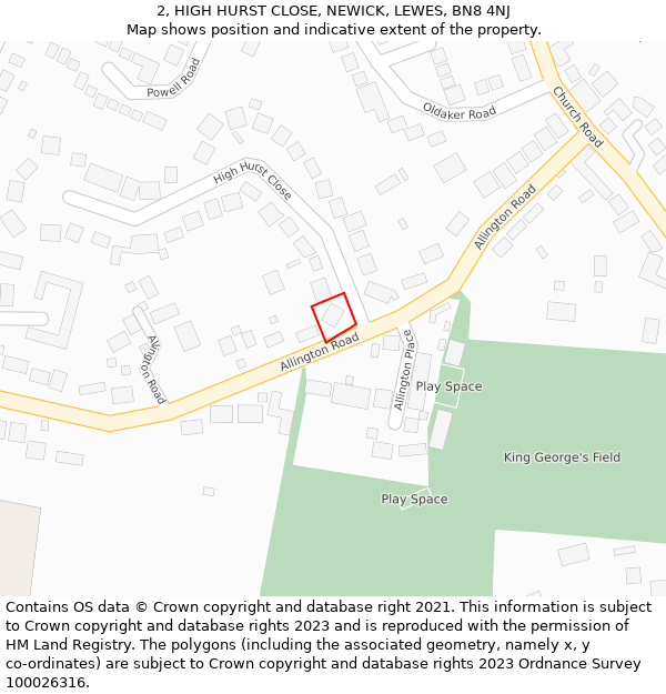 2, HIGH HURST CLOSE, NEWICK, LEWES, BN8 4NJ: Location map and indicative extent of plot