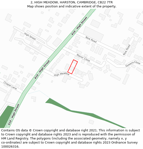 2, HIGH MEADOW, HARSTON, CAMBRIDGE, CB22 7TR: Location map and indicative extent of plot