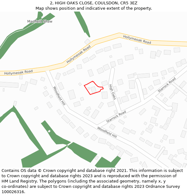 2, HIGH OAKS CLOSE, COULSDON, CR5 3EZ: Location map and indicative extent of plot