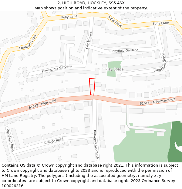2, HIGH ROAD, HOCKLEY, SS5 4SX: Location map and indicative extent of plot