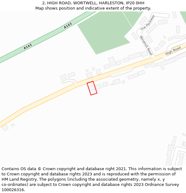 2, HIGH ROAD, WORTWELL, HARLESTON, IP20 0HH: Location map and indicative extent of plot