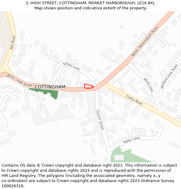 2, HIGH STREET, COTTINGHAM, MARKET HARBOROUGH, LE16 8XL: Location map and indicative extent of plot