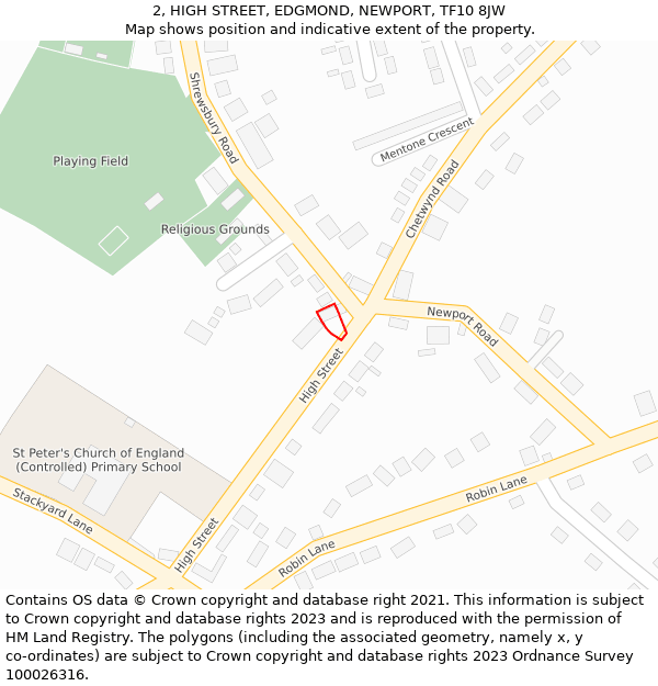 2, HIGH STREET, EDGMOND, NEWPORT, TF10 8JW: Location map and indicative extent of plot