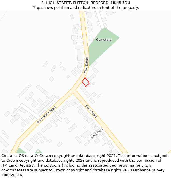 2, HIGH STREET, FLITTON, BEDFORD, MK45 5DU: Location map and indicative extent of plot