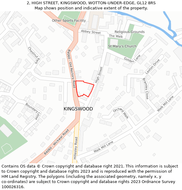 2, HIGH STREET, KINGSWOOD, WOTTON-UNDER-EDGE, GL12 8RS: Location map and indicative extent of plot